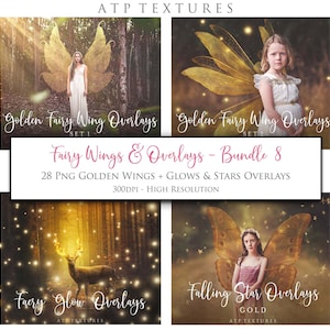110 Png Overlays Bundle- GOLDEN - Set 8 / Digital Clipart, Fairy Wings, Photography, Light Glows, Sparkles, Photoshop Overlay