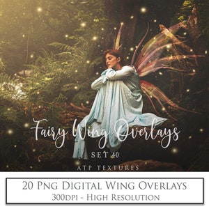 20 Fine Art OVERLAYS Png FAIRY WINGS Set 40 Digital Overlay, Png Clipart, Transparent Wing Overlay, Photoshop, Photography Edit