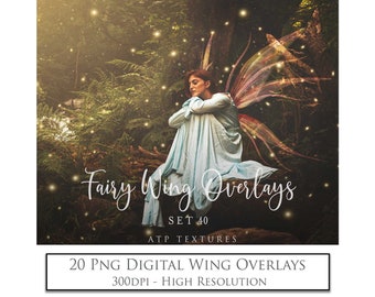 20 Fine Art OVERLAYS Png FAIRY WINGS Set 40 Digital Overlay, Png Clipart, Transparent Wing Overlay, Photoshop, Photography Edit