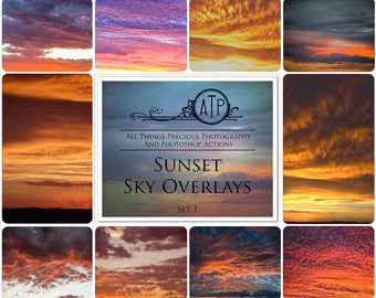 10 SUNSET SKY OVERLAYS / Sunset Photography , Scrapbooking, Clouds Overlay, Skies Bundle, Photoshop Overlay, Digital Background, High Res