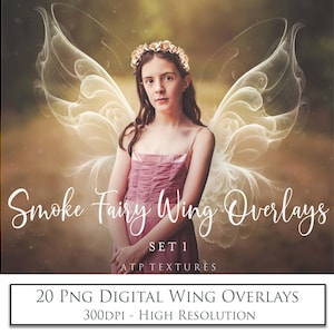Png Overlays - 20 SMOKE FAIRY WINGS Set 1 / Photo Overlay, High Resolution, Ai Art, Photography, Photoshop Editing, White Wing, Transparent