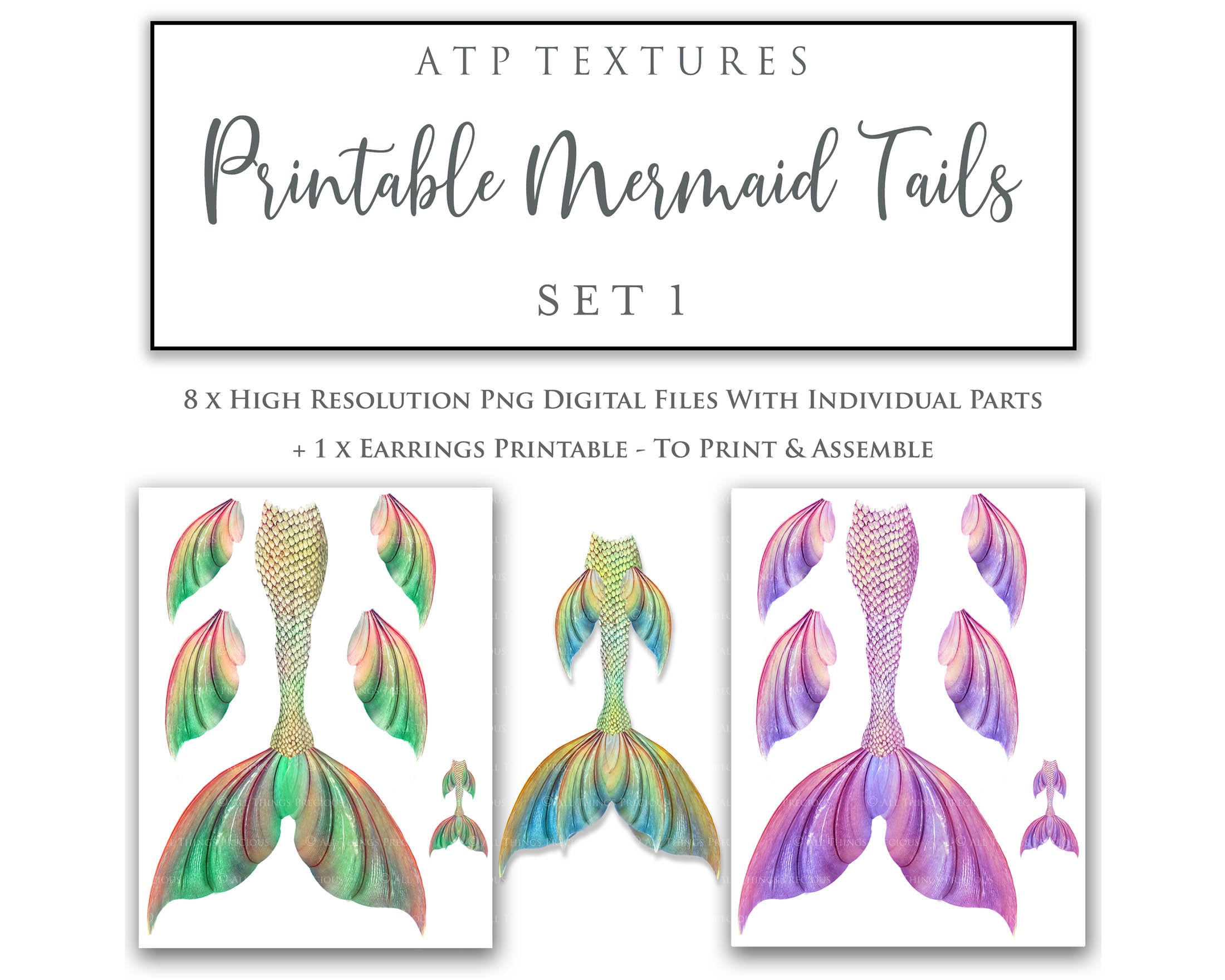 PRINTABLE MERMAID TAIL Set 1 - Scrapbooking, Digital Fins, Print ...