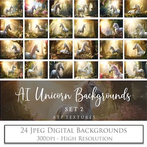 AI Digital Backgrounds - UNICORN set 2 - Photo Backdrop, Horse, Fantasy, Magic Sparkles, Fairyland, Magical, Scrapbooking, Print