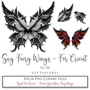 AILES DE FÉE SVG n° 89 - pour Cricut Maker, pièces d'ailes individuelles, Costume, motif Cosplay, impression, numérique Png, découpe, clipart numérique