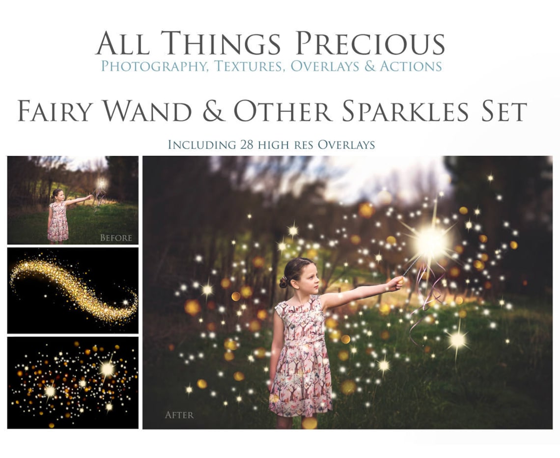 28 Digital Fine Art FAIRY WAND and SPARKLE Overlays Photoshop image 0