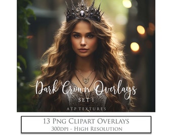 10 PNG OVERLAYS Fantasy Crown Set 1 Photo Overlay, AI Clipart, Scrapbooking, High Res, Photoshop, Tiara, Fine Art Photography, Old World