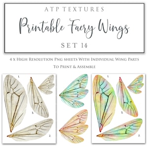 PRINTABLE FAIRY WINGS Set 14 -  Print Pattern, Template, Clipart Png, Fairy Wing, Digital Scrapbooking Clip Art, Photoshop Overlay, Doll