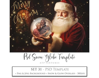PHOTOSHOP TEMPLATE, Digital Background Snow Globe, Psd Template, No. 31 Png Overlays, Photo Overlay, Christmas Clipart, Scrapbooking, AI Art