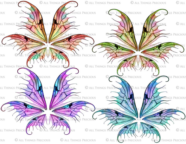 A4 PRINT FAIRY WINGS Set 8B Png Clipart, jewellery Making, Fairy Wing Template, Photoshop, Art Doll Wings, Printable, Earrings Craft image 3