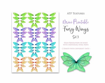 A4 PRINT FAIRY WINGS Set 3 - Mini druckbare A4 Flügel Clipart, Ohrringe, Flügel Muster, Vorlage