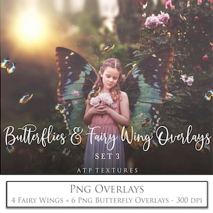OVERLAYS - FEE WINGS & Schmetterlinge Set 3 / Fotografie Overlay, Photoshop, Schmetterling Clipart, Fee Flügel Overlays, Digitale Fee