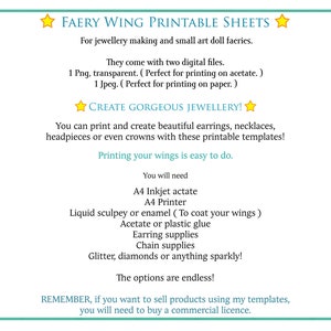 A4 PRINT FAIRY WINGS Set 2 Png Clipart, jewellery Making, Fairy Wing Template, Photoshop, Art Doll Wings, Printable, Earrings Craft image 3