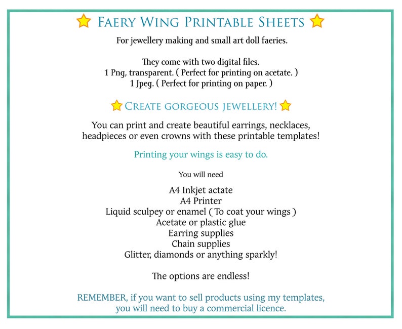 A4 PRINT FAIRY WINGS Set 2B Png Clipart, jewellery Making, Template, Photoshop, Art Doll, Printable, Earrings Craft, Wing Pattern image 3