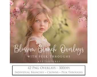 Photo Overlays, PNG Blossom Flower Branches, Crowns and Peek Throughs for Photographers and Digital Editing. ATP Textures. AI Art