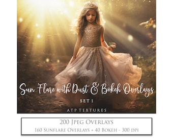 200 Digital OVERLAYS, Sun Flare Dust and Bokeh, Jpeg, Photo Overlay, Lens flare, Sunshine, Summer, Sunlight, Light, Photography, AI Art