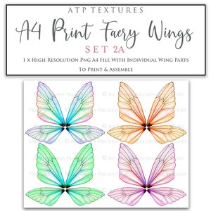 A4 PRINT FAIRY WINGS Set 2 Png Clipart, jewellery Making, Fairy Wing Template, Photoshop, Art Doll Wings, Printable, Earrings Craft image 1