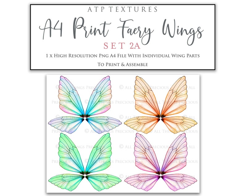 A4 PRINT FAIRY WINGS Set 2 Png Clipart, jewellery Making, Fairy Wing Template, Photoshop, Art Doll Wings, Printable, Earrings Craft image 1