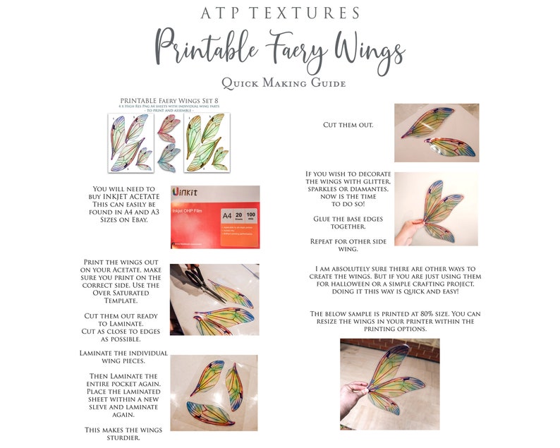 Printable Fairy Wings. For Art Dolls, Adults, Children. High resolution, png files. This is a digital product. Print and cut. Paper craft. Create fairy wing earrings or crown jewelry from these designs. Commercial licence is available.