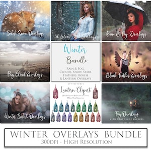 Digital Overlays, WINTER BUNDLE - No. 4 / Photo Overlay, Snow, Stars, Christmas Clipart, Rain, Fog Overlay, Photoshop, Bokeh