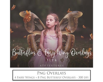 PNG OVERLAYS - Fairy WINGS & Butterflies Set 6 / Photography Overlay, Digital Scrapbooking, Butterfly Clipart, Photoshop, High Res