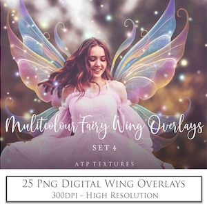 25 Png FAERY WING OVERLAYS Multicolour Set 4 / Transparent Fairy Wings, High Resolution, Photoshop Overlay, Digital Faery, Fine Art, Fantasy