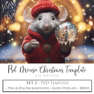 PLANTILLA DE PHOTOSHOP, Plantilla Psd de Globo de Nieve de RATÓN de Navidad de Fondo Digital, No. 2 Png, Jpeg, Superposición de Fotos, Scrapbooking, Tarjeta de Navidad, Ai