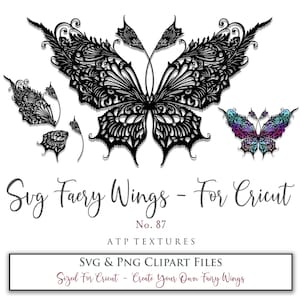 SVG FAIRY WINGS No. 87 - voor Cricut Maker, individuele vleugelonderdelen, kostuum, cosplay patroon, print, png digitaal, uitgesneden, png clipart