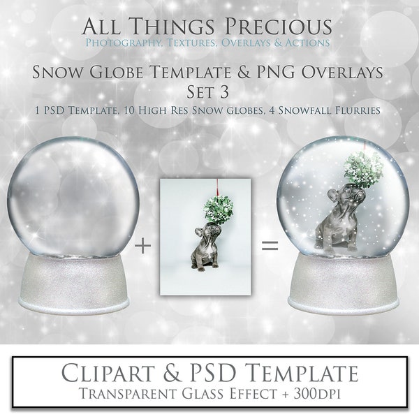 PHOTOSHOP TEMPLATE and Digital OVERLAYS Snow Globe Png Clipart, Psd Template, No.3 - Photo Overlay, Christmas Clipart, Scrapbooking
