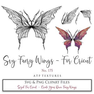 Svg Fairy Wings, No. 175 - voor Cricut Maker / afzonderlijke onderdelen, kostuum, cosplay vleugels patroon, afdrukbare sjabloon, afdrukken en knippen, Halloween