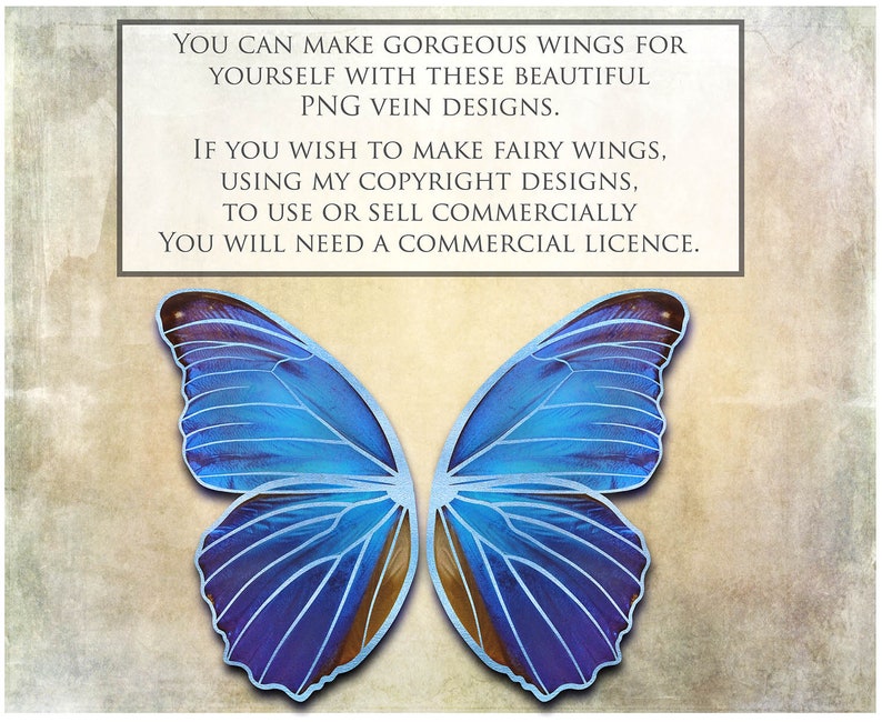 K&ouml;nnte beinhalten: Blaue Schmetterlingsfl&uuml;gel mit detaillierten Adernmustern.  "YOU CAN MAKE GORGEOUS WINGS FOR YOURSELF WITH THESE BEAUTIFUL PNG VEIN DESIGNS. IF YOU WISH TO MAKE FAIRY WINGS, USING MY COPYRIGHT DESIGNS, TO USE OR SELL COMMERCIALLY YOU WILL NEED A COMMERCIAL LICENCE."