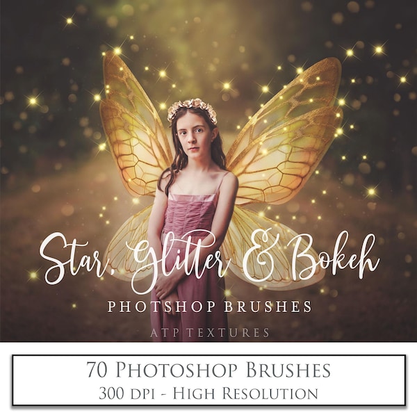 70 Photoshop Brushes - Star, Glitter, Bokeh / High Resolution, Digital Scrapbooking, Fairy Sparkles, Fantasy Art