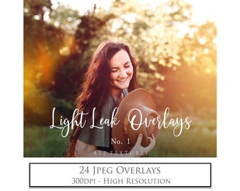 24 JPEG OVERLAYS - Light Flare LEAK Overlays Set 1 / Photoshop Overlay, Sunshine, Sunlight, Digital, Photography Edit, Sun, Lens Flares