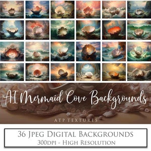 36 arrière-plans numériques - MERMAID COVE - fond photo, océan, vieux monde, fantastique, toile de fond magique, superpositions Photoshop, art IA