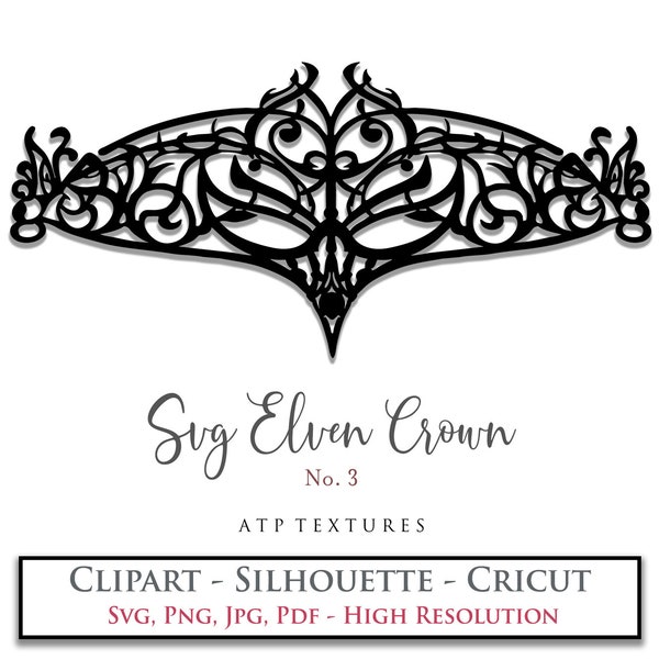 SVG Clipart ELVEN CROWN No. 3, Silhouette, Cricut Template, Pattern, Png, Jpg, Digital Scrapbooking, Print and Cut, Fairy Tiara, Elf, Ai Art