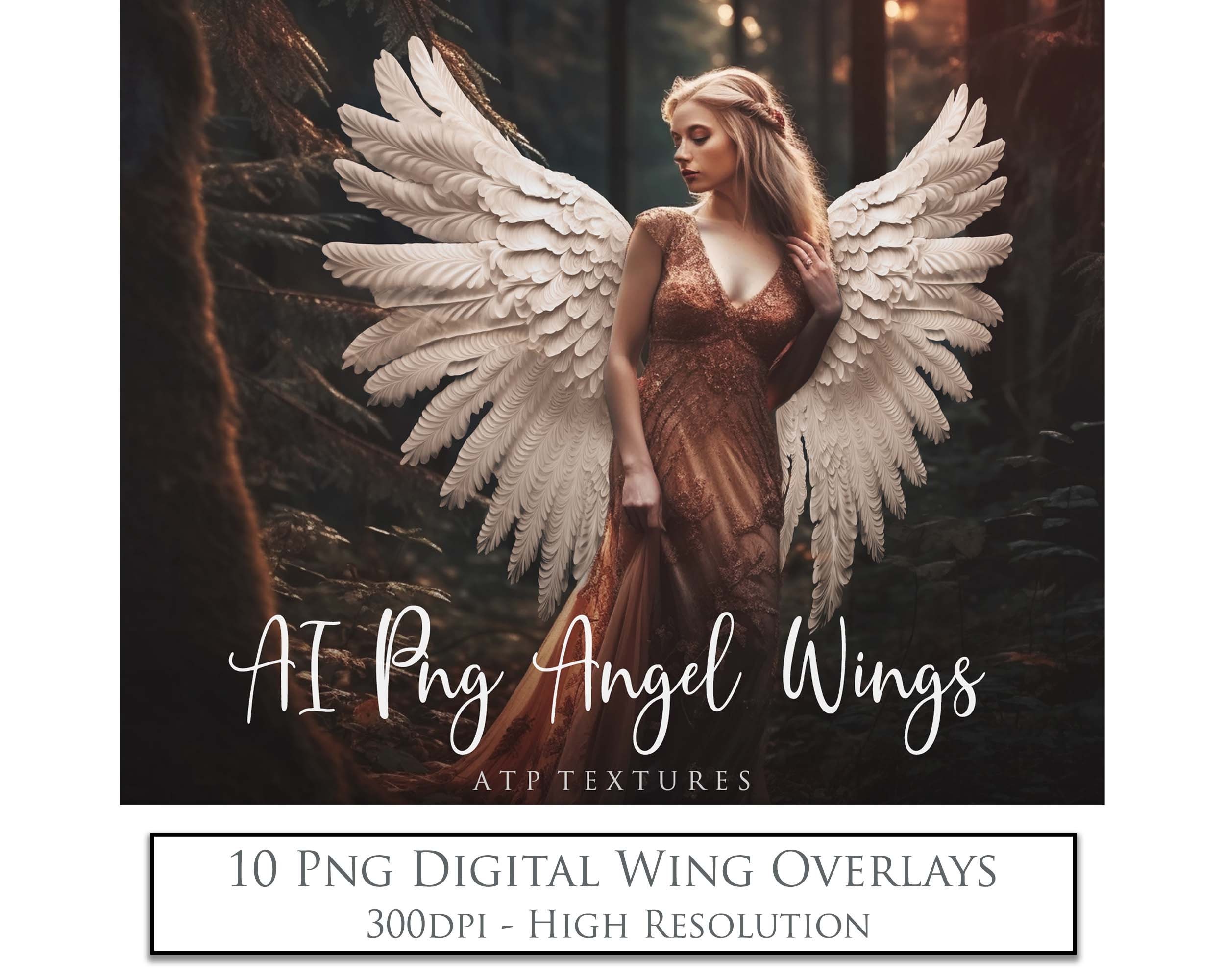 Realistic White Black Gold Angel Wings, Photoshop Overlays