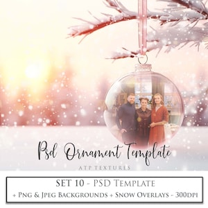 PHOTOSHOP TEMPLATE, Digital Background, Christmas Ornament Psd File 10, Png included, Xmas Photo Overlay, Snow Clipart, Scrapbooking, AI Art