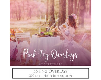 55 PHOTO OVERLAYS - Pink FOG, Png Overlays - Photoshop Edit, Winter, Digital Overlay, Photography