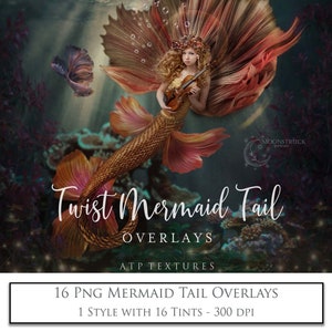 Sovrapposizioni digitali, Png MERMAID Tail - TWIST - Clipart, Sovrapposizione di Photoshop, Magia fantasy, Modifica foto, Fotografia d'arte, Mare, Oceano
