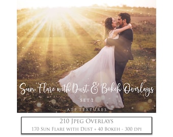 210 Digital OVERLAYS, Sun Flare Dust and Bokeh - Set 2, Jpeg, Photo Overlay, Lens flare, Sunshine, Summer, Sunlight, Light, Ai, Photography