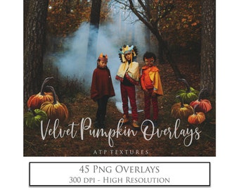 Png OVERLAYS - Velvet PUMPKINS / Photo Overlay, High Resolution, Digital Photography, Clipart, Photoshop Overlays, Halloween