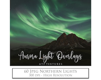 PHOTOGRAPHY OVERLAYS Aurora Borialis / Northern Lights for Photo edits, Jpeg Flares Digital, Graphic Effects Photoshop, Ai, ATP Textures