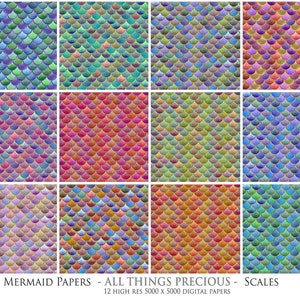 12 High Res Digital Scrapbooking MERMAID SCALES Papers / Clipart / Paper Craft / Photography / Scrapbooking / Paper / Background