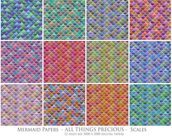 12 High Res Digital Scrapbooking MERMAID SCALES Papers / Clipart / Paper Craft / Photography / Scrapbooking / Paper / Background