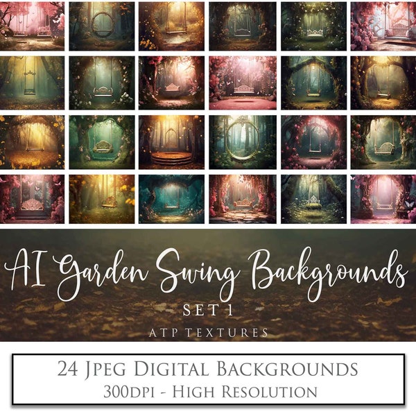 24 Digital Backgrounds - Garden Swing Set 1 - Photo Backdrop, Digital Art, Scrapbooking Paper, Photoshop Overlays, Photography Edit