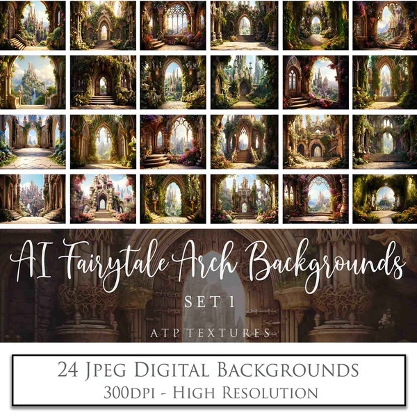 24 Digital Backgrounds - Fairytale Arch Set 1 - Photo Backdrop, Castle, Fairyland, Fantasy, Magical Scene, Scrapbooking, Photoshop Edit.