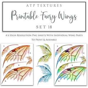 PRINTABLE FAIRY WINGS Set 18 -  Print Pattern, Digital Template, Clipart Png, Fairy Wing, Scrapbooking Clip Art, Photoshop Overlay, Art Doll