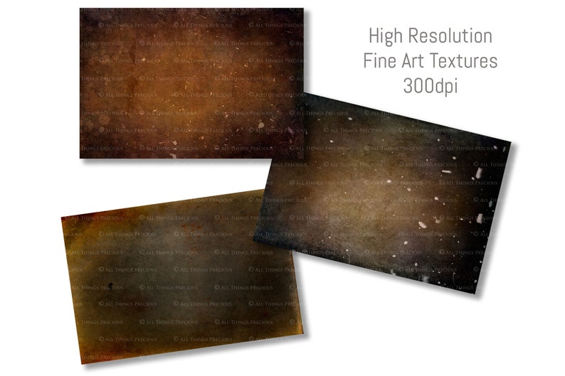 May include: Three textured backgrounds in shades of brown, green, and black with white speckles. High Resolution Fine Art Textures 300dpi.