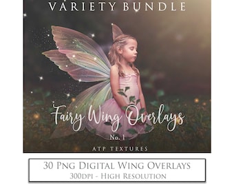 Png OVERLAYS, Variety Pack. 30 FAIRY WINGS No. 1  Clipart Wing, High Res, Digital Download, Photo Editing, Photoshop Overlay, Fairies