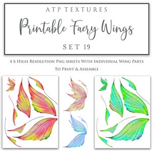 AFDRUKBARE FAIRY WINGS Set 19 - Clipart Scrapbooking, Digital Wing, Print, Cosplay, Photoshop Png, Art Doll Faery, kinderkostuum, patroon