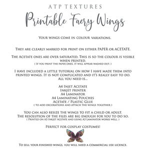 Printable Fairy Wings. For Art Dolls, Adults, Children. High resolution, png files. This is a digital product. Print and cut. Paper craft. Create fairy wing earrings or crown jewelry from these designs. Commercial licence is available.